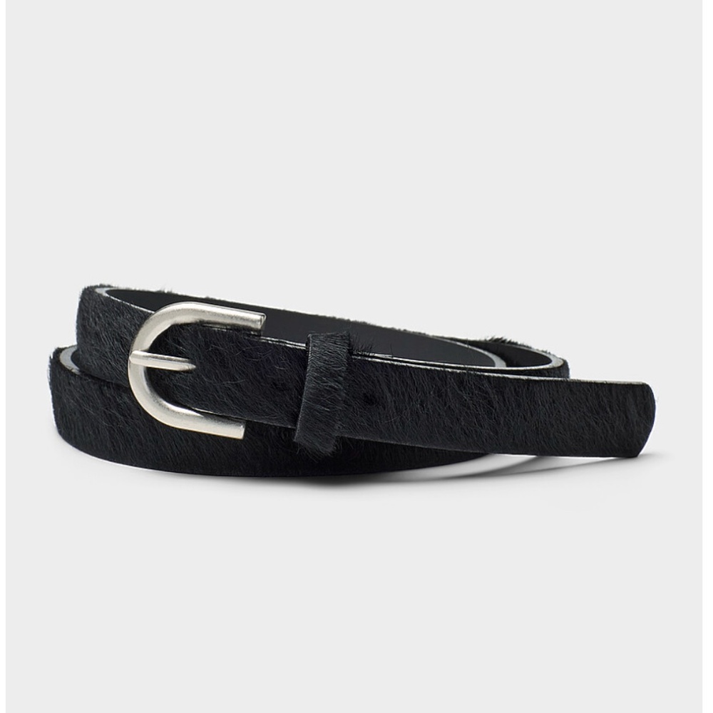 Black and silver pony hair Italian leather belt made in Canada NWT